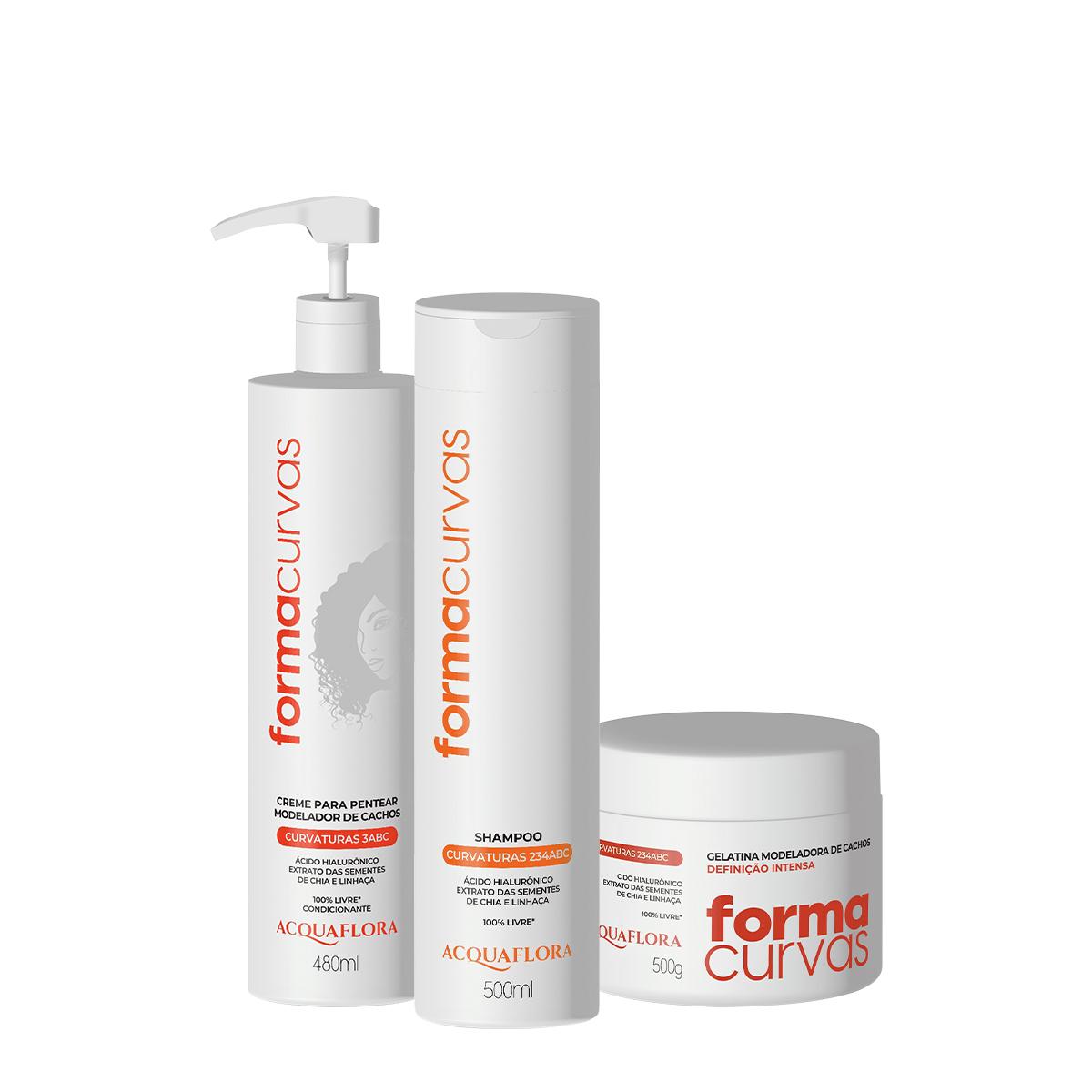 Kit Acquaflora Forma Curvas Shampoo Creme de Pentear Cachos e Gelatina Intensa (3 produtos) - 1