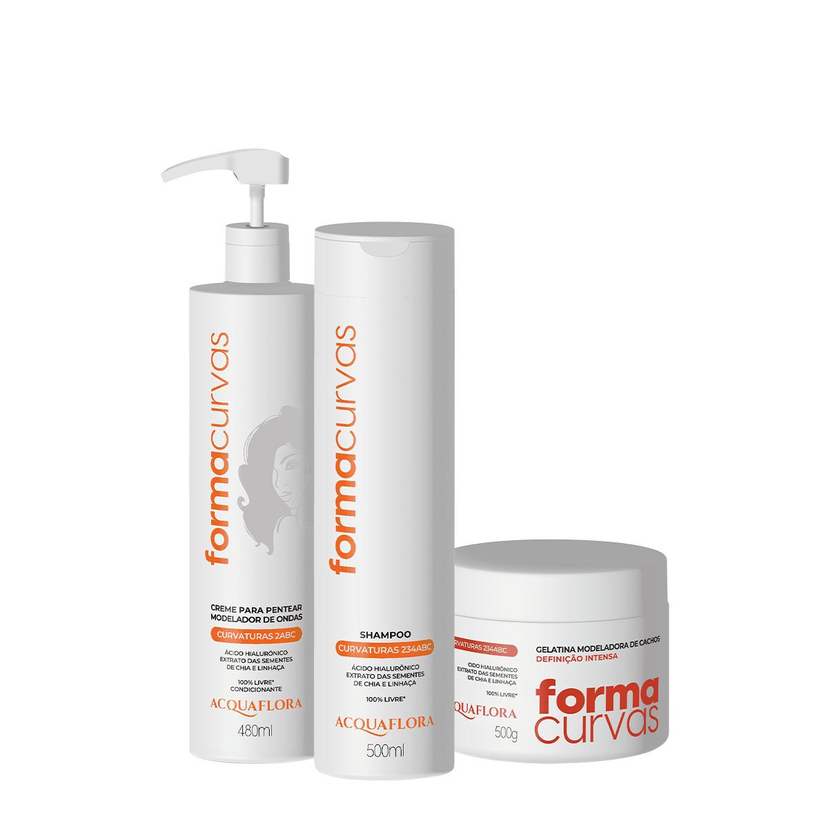 Kit Acquaflora Forma Curvas Shampoo Creme de Pentear Ondas e Gelatina Intensa (3 produtos) - 1