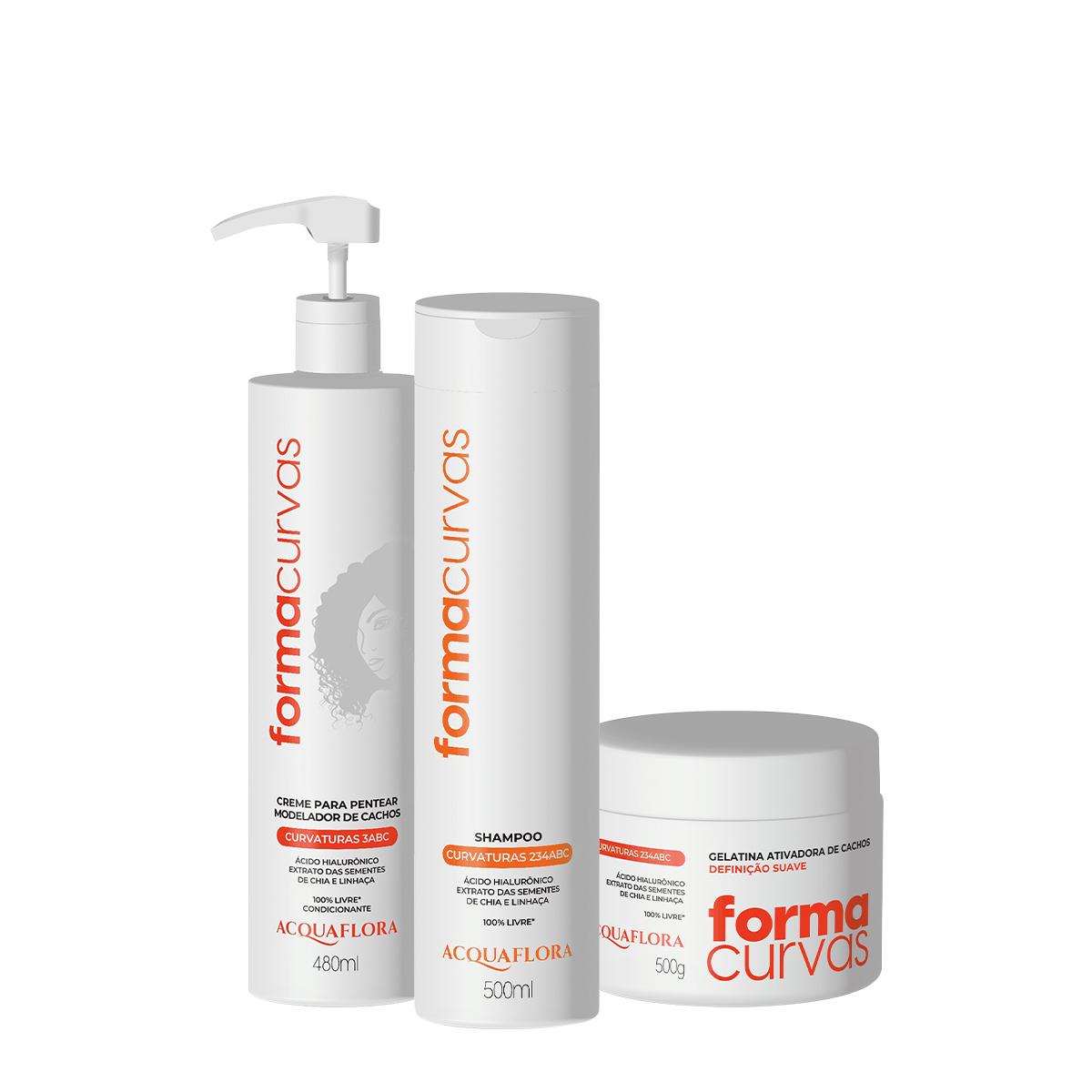 Kit Acquaflora Forma Curvas Shampoo Creme de Pentear Cachos e Gelatina Suave (3 produtos) - 1