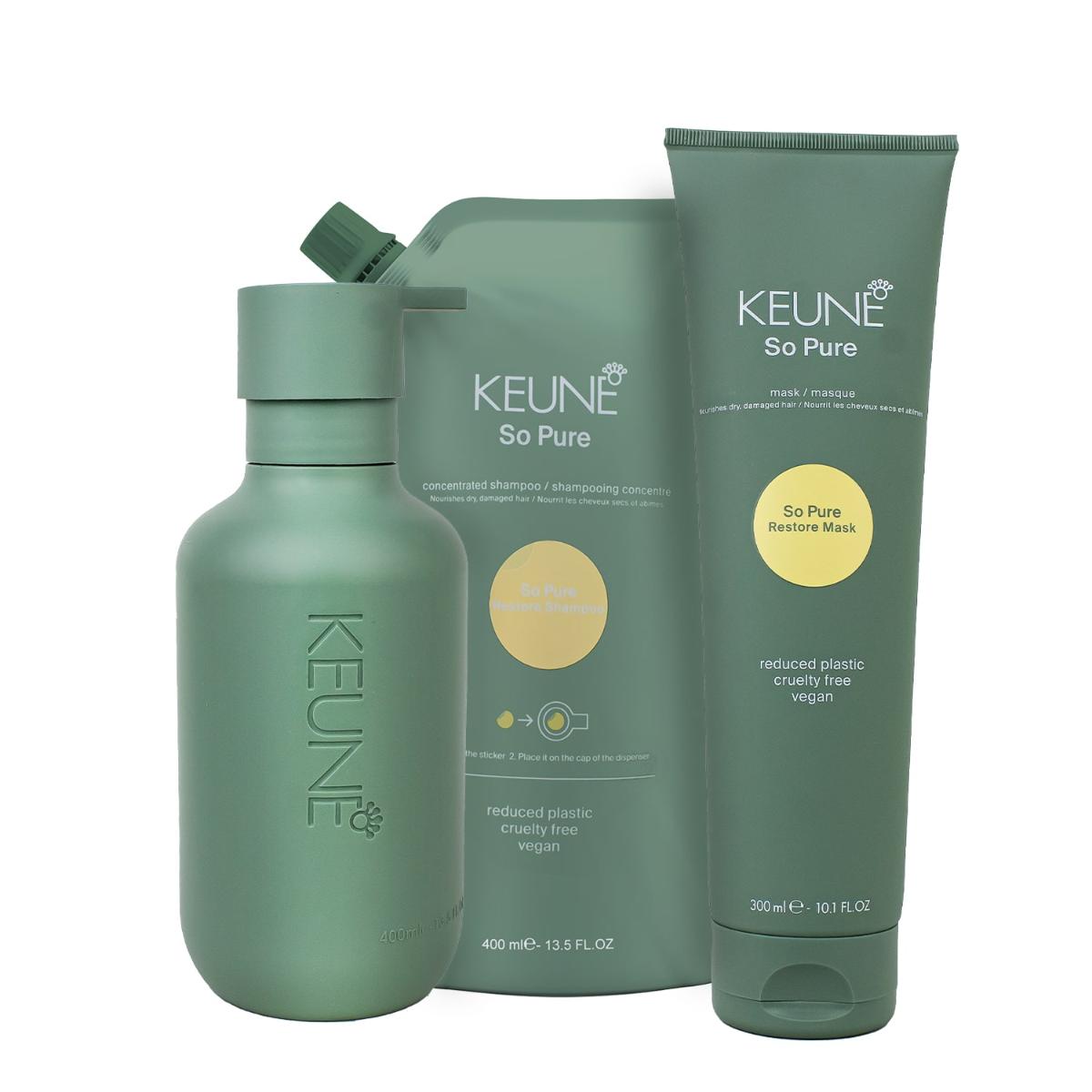 Kit Keune So Pure Restore Shampoo Refil Máscara e Dispenser Frasco (3 produtos) - 1