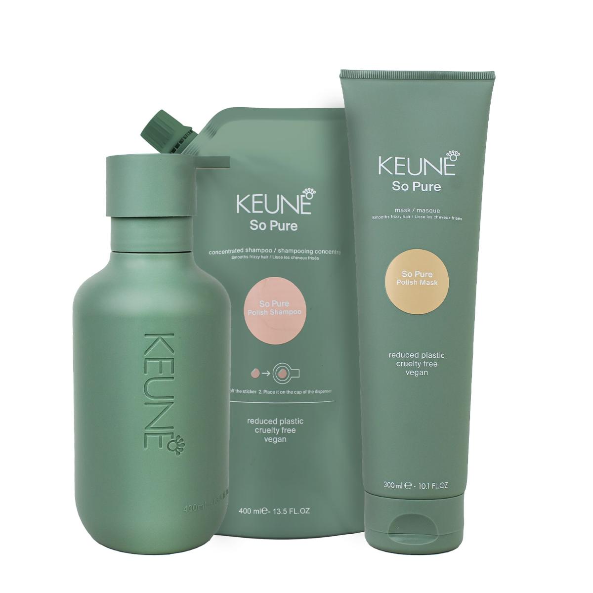 Kit Keune So Pure Polish Shampoo Refil Máscara e Dispenser Frasco (3 produtos) - 1