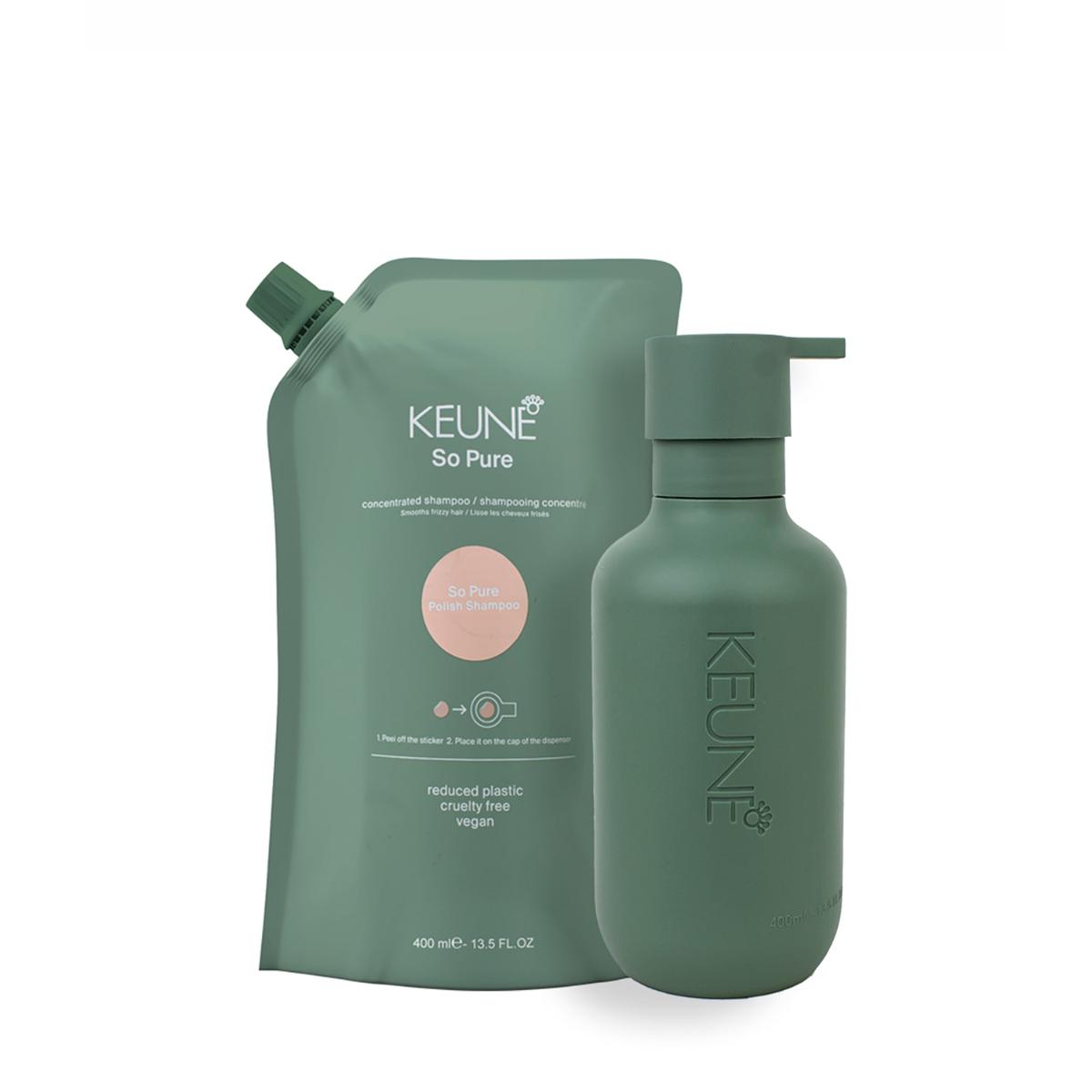 Kit Keune So Pure Polish Shampoo Refil e Dispenser Frasco (2 produtos) - 1