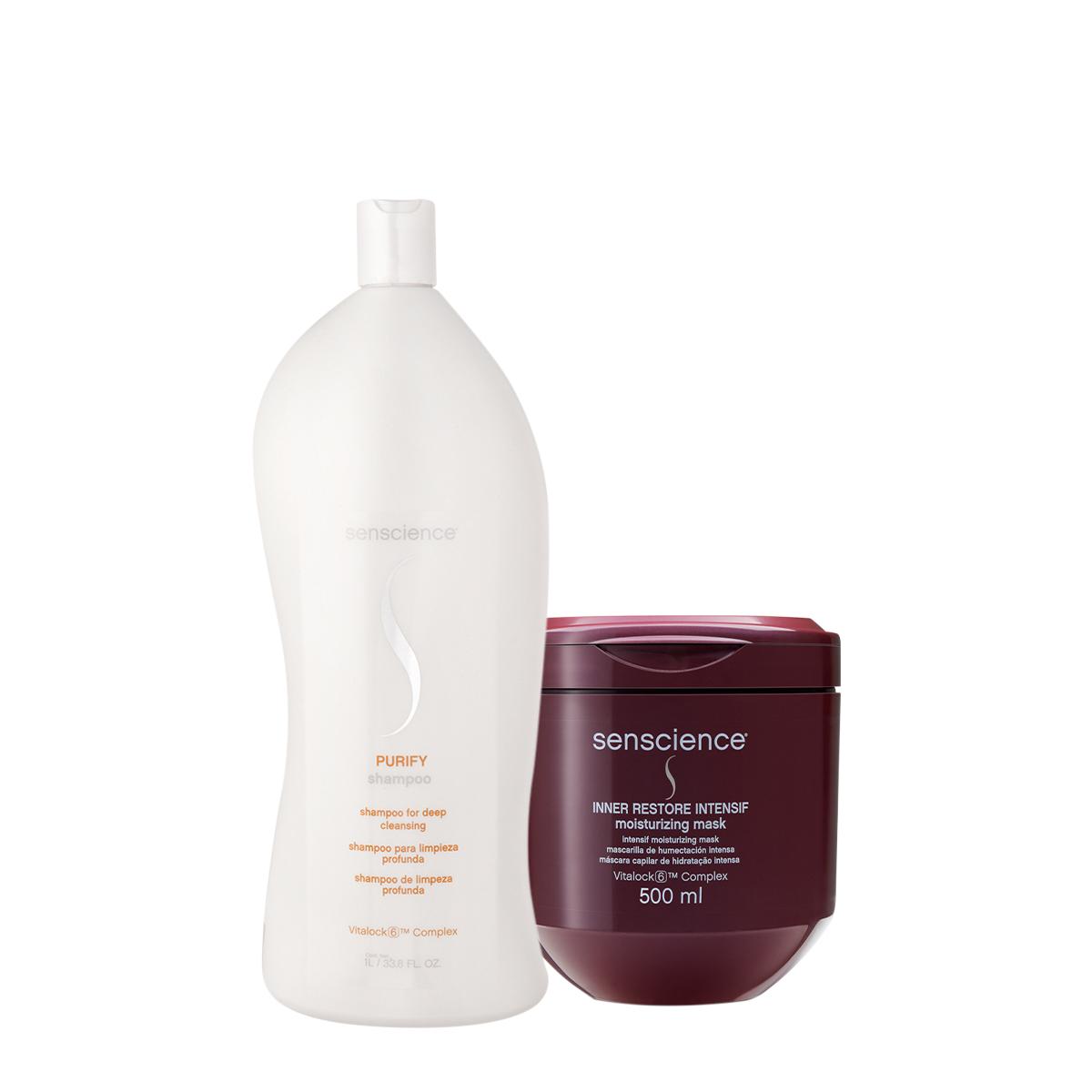 Kit Senscience Purify Shampoo Antirresíduo Litro e Inner Restore Intensif G (2 produtos) - 1