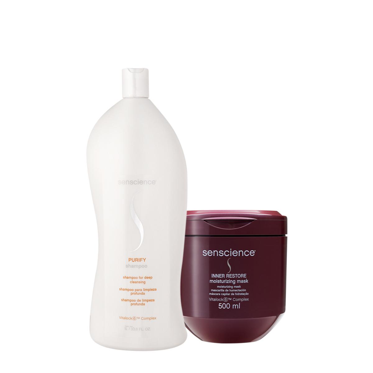 Kit Senscience Purify Shampoo Antirresíduo Litro e IInner Restore Moisturizing G (2 produtos) - 1