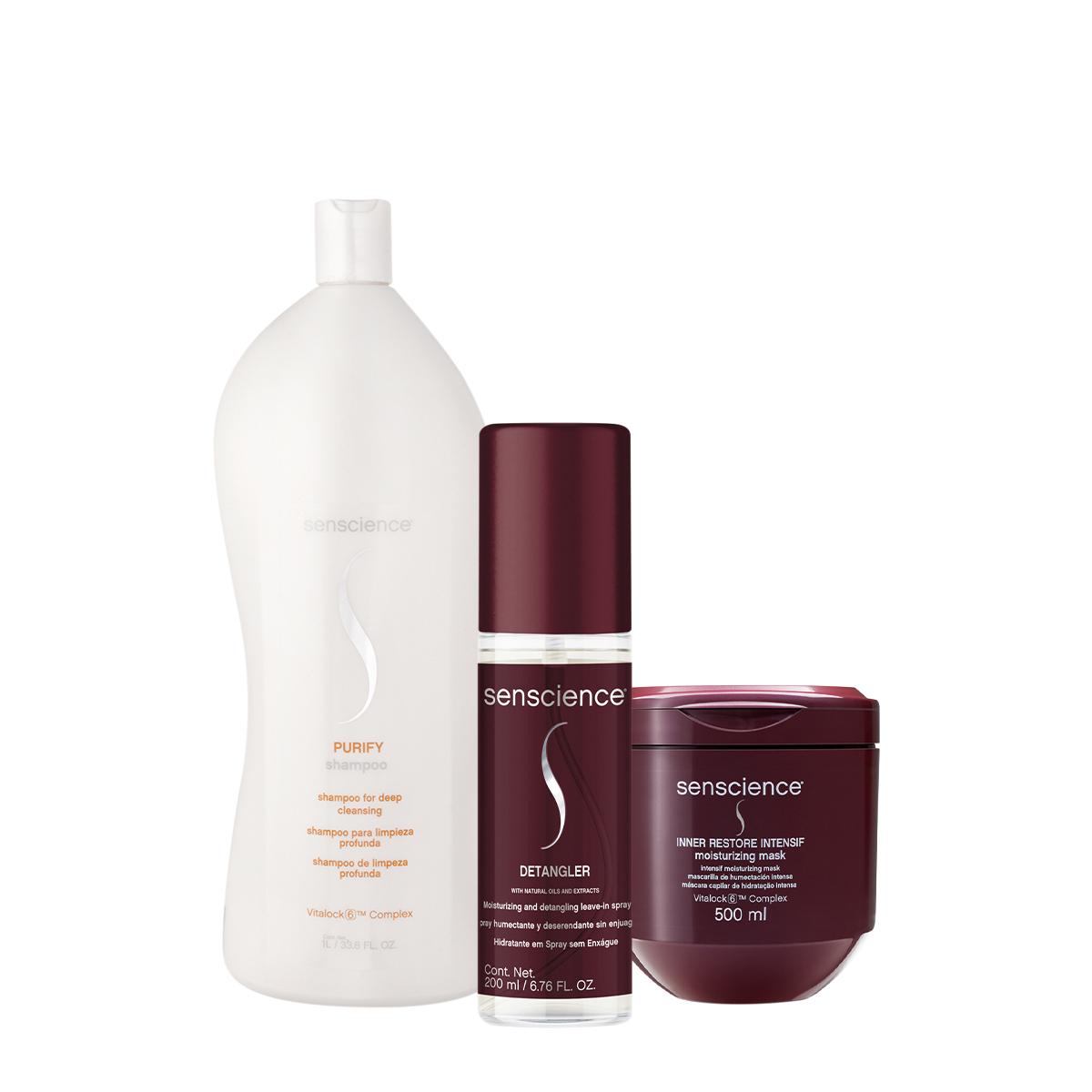 Kit Senscience Purify Shampoo 1L Intensif Máscara Detangler Leave-in (3 produtos) - 1