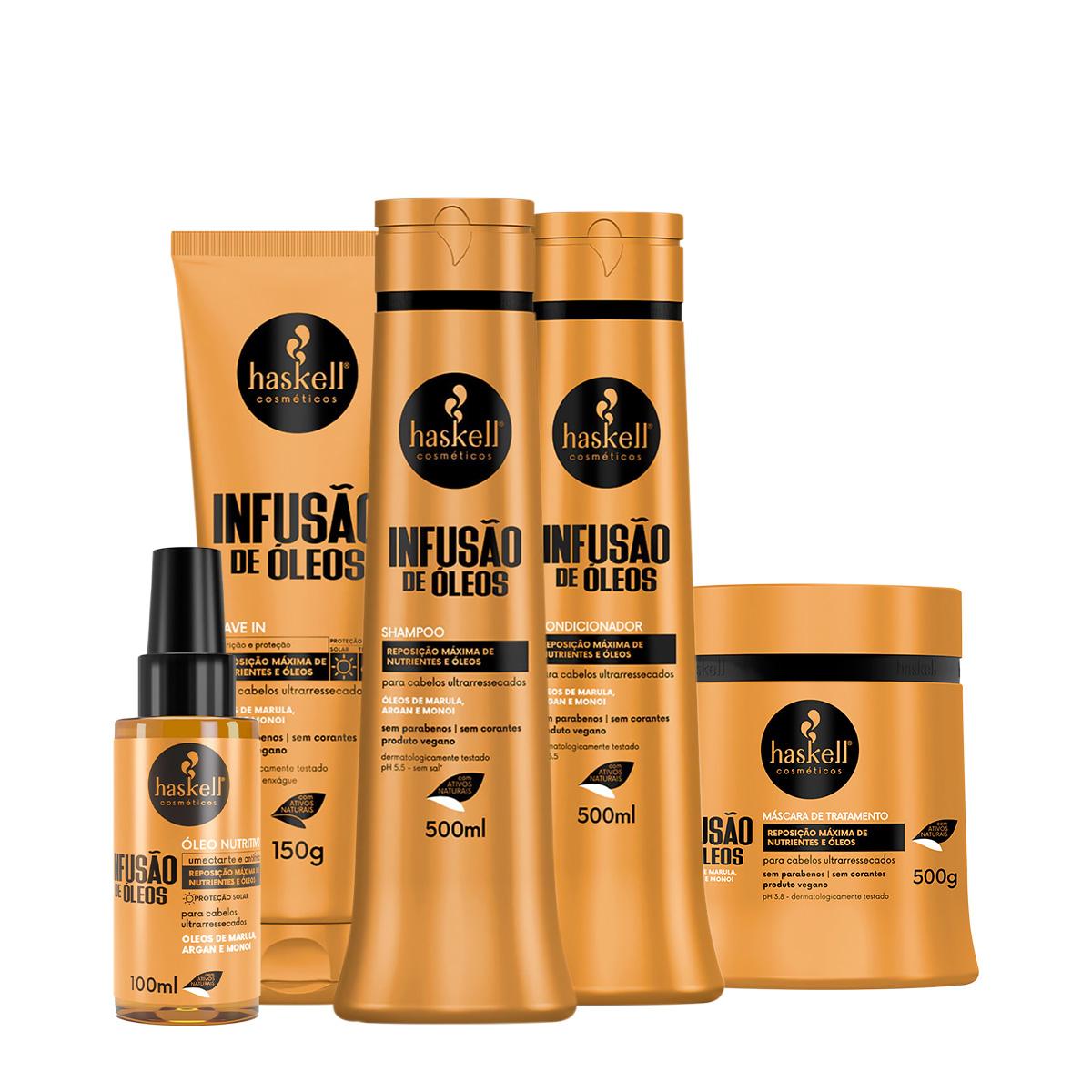 Kit Haskell Infusão de Óleos Shampoo Condicionador Máscara Óleo e Leave-in (5 produtos) - 1