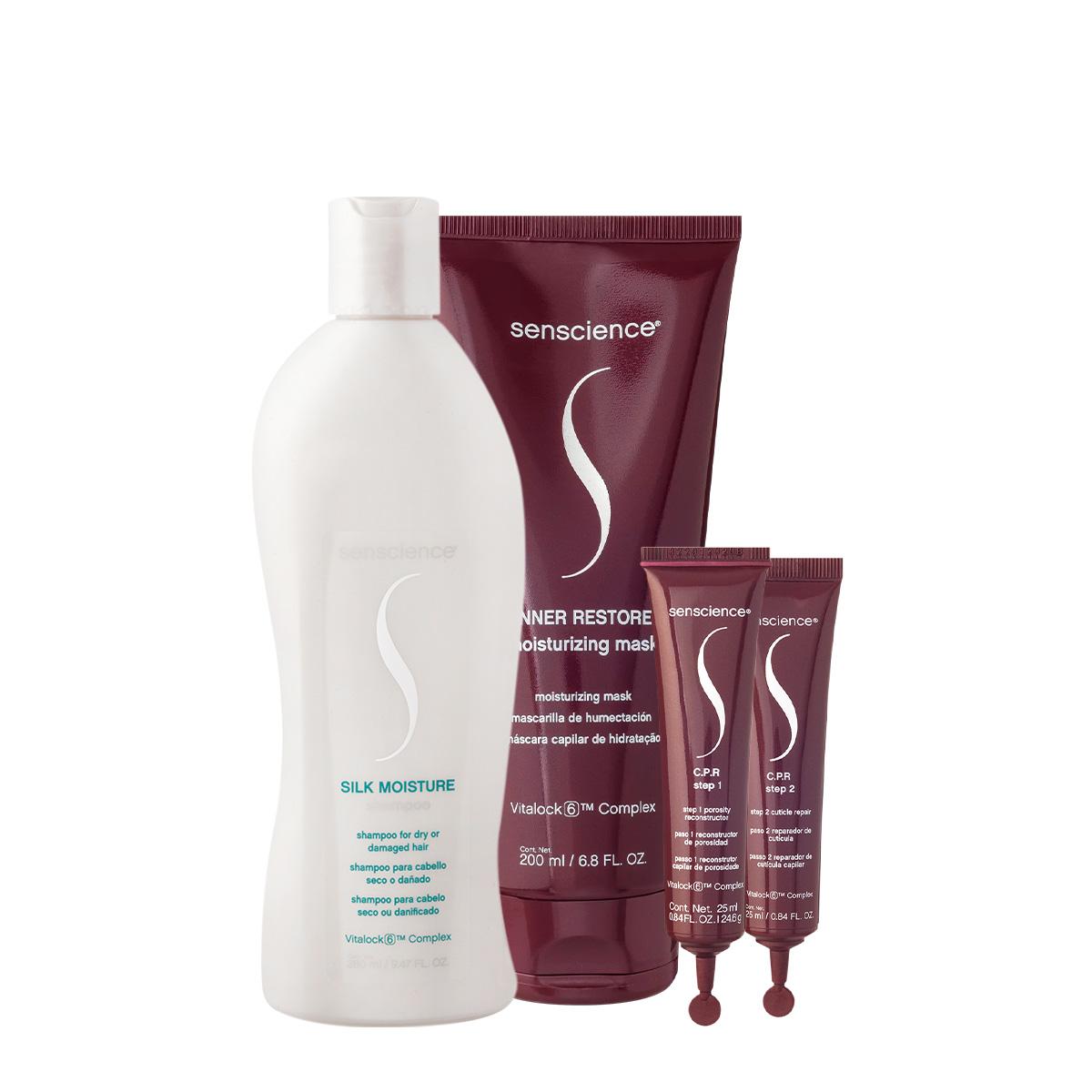 Kit Senscience Silk Moisture Inner CPR Shampoo Máscara Ampola (4 produtos) - 1