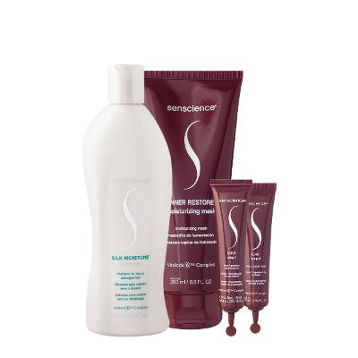 Kit Senscience Silk Moisture Inner CPR Shampoo Máscara Ampola (4 produtos)