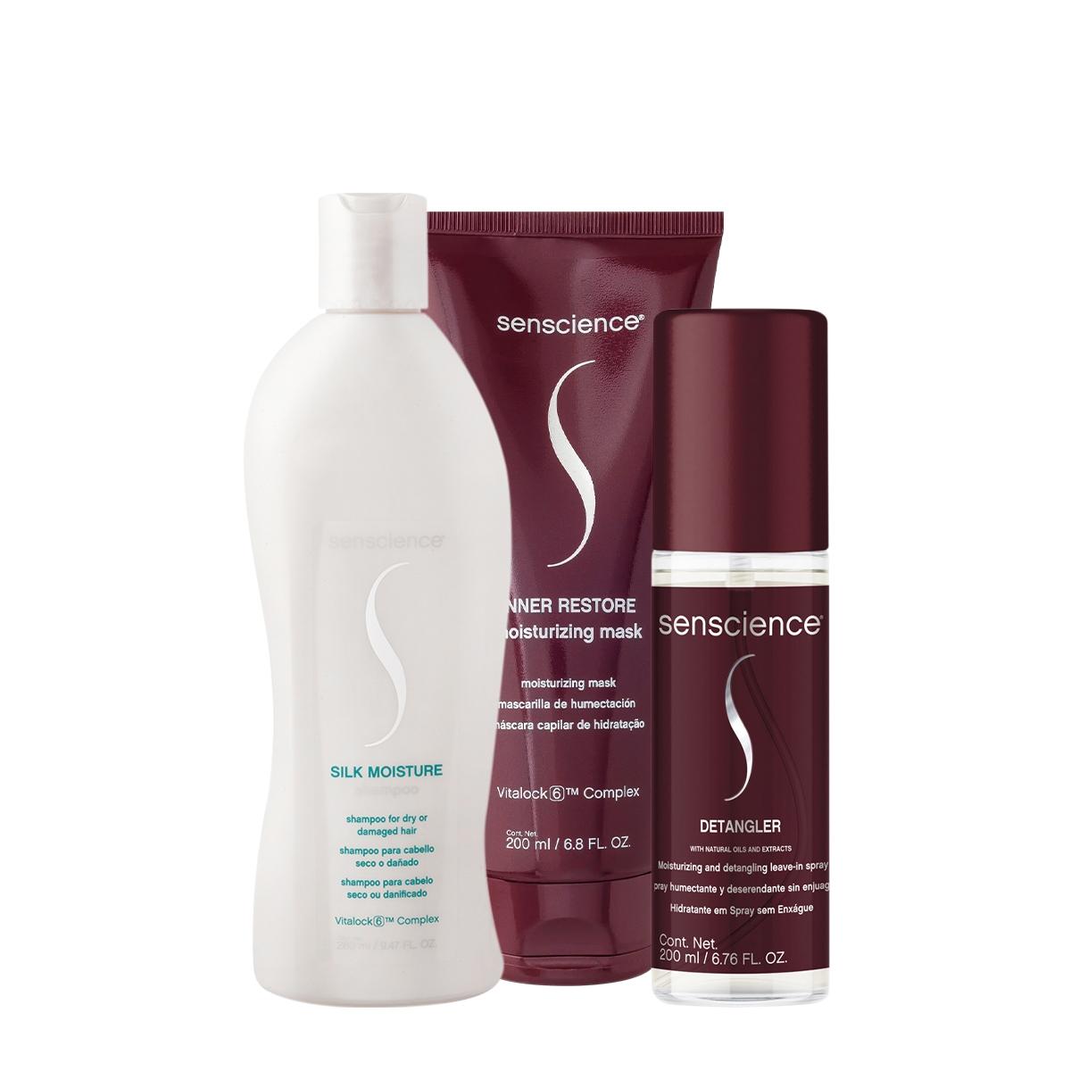 Kit Senscience Silk Moisture Inner Detangler Shampoo Máscara Spray (3 produtos) - 1