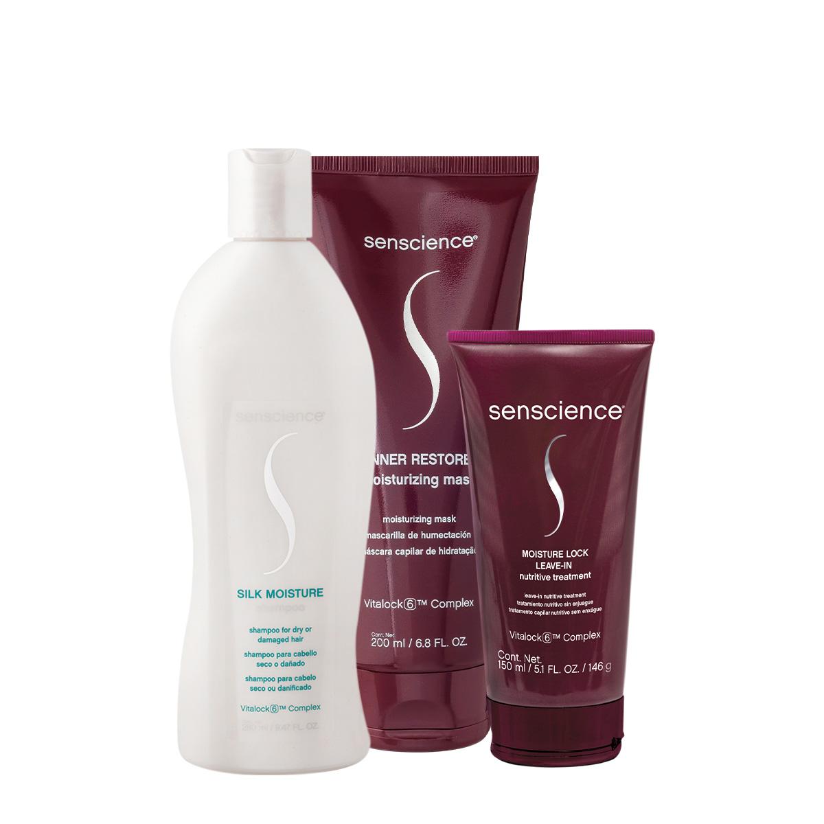 Kit Senscience Silk Moisture Lock Inner Shampoo Máscara Leave-in (3 produtos) - 1