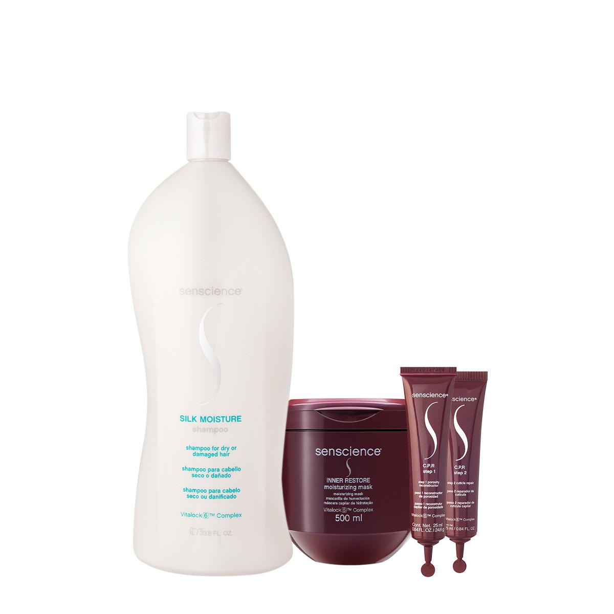 Kit Senscience Silk Moisture Inner CPR Shampoo G Máscara Ampola (4 produtos) - 1