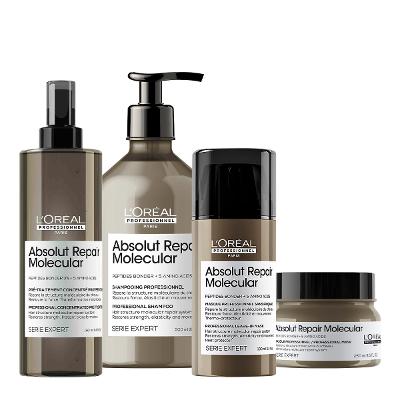 Kit L'Oréal Professionnel Absolut Repair Molecular Shampoo Máscara Tratamento Leave-in (4 produtos)