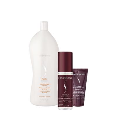 Kit Senscience Purify Shampoo Renewal Máscara Detangler Leave-in (3 produtos)