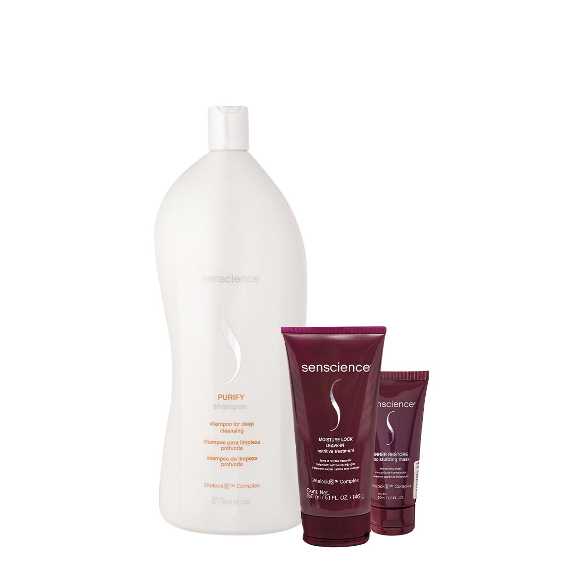 Kit Senscience Purify Shampoo Inner Restore Máscara Mostuire Leave-in (3 produtos) - 1