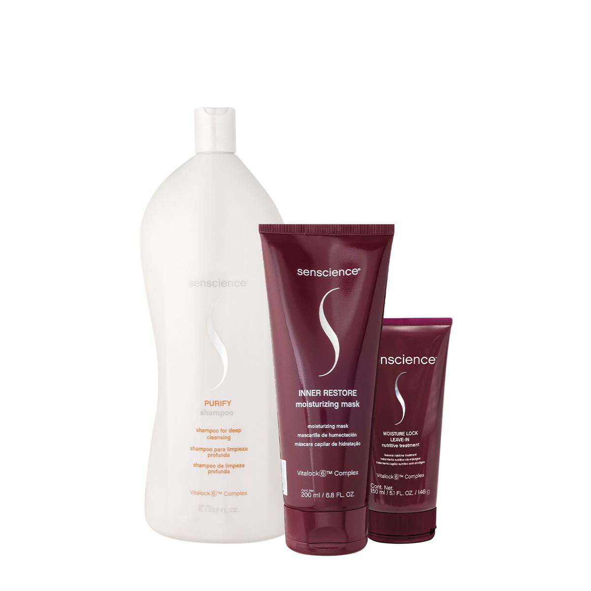 Kit Senscience Purify Shampoo Inner Restore Máscara e Mostuire Leave-in (3 produtos) - 1
