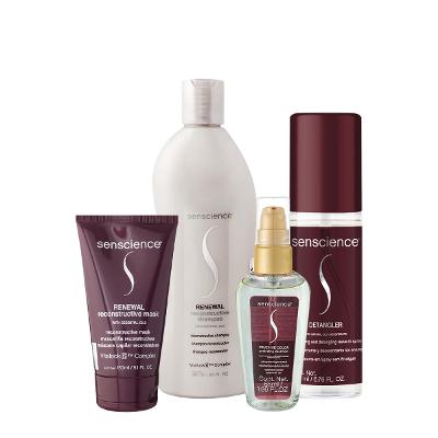 Kit Senscience Renewal Shampoo Máscara True Hue Óleo Detangler Leave-in (4 produtos)