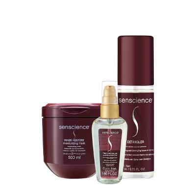 Kit Senscience Inner Restore Máscara 500g True Hue Óleo e Detangler Leave-in (3 produtos)