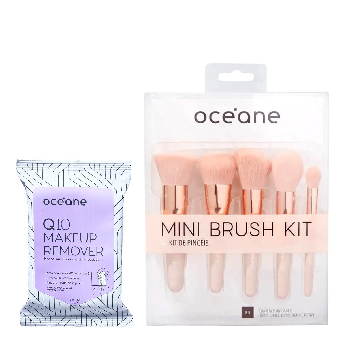 Kit Océane Q10 Makeup Lenço Demaquilantee e  Mini Kit com 5 Pincéis (2 produtos) - 1