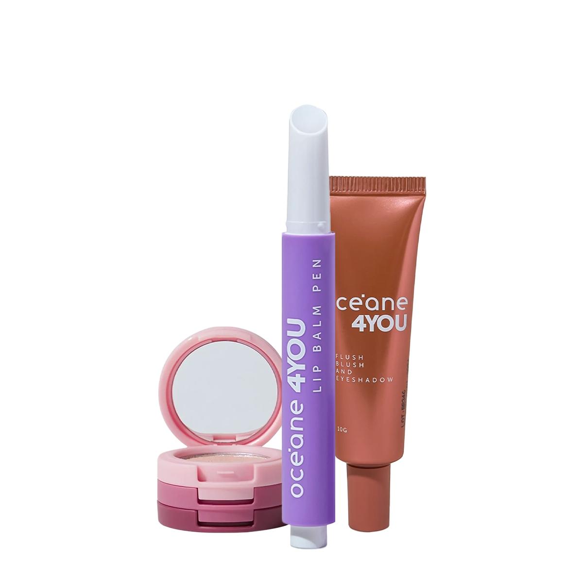 Kit Océane 4you Sombra Rose Sparkle Lip Balm Clear e Flush Bright Cherry (3 produtos) - 1