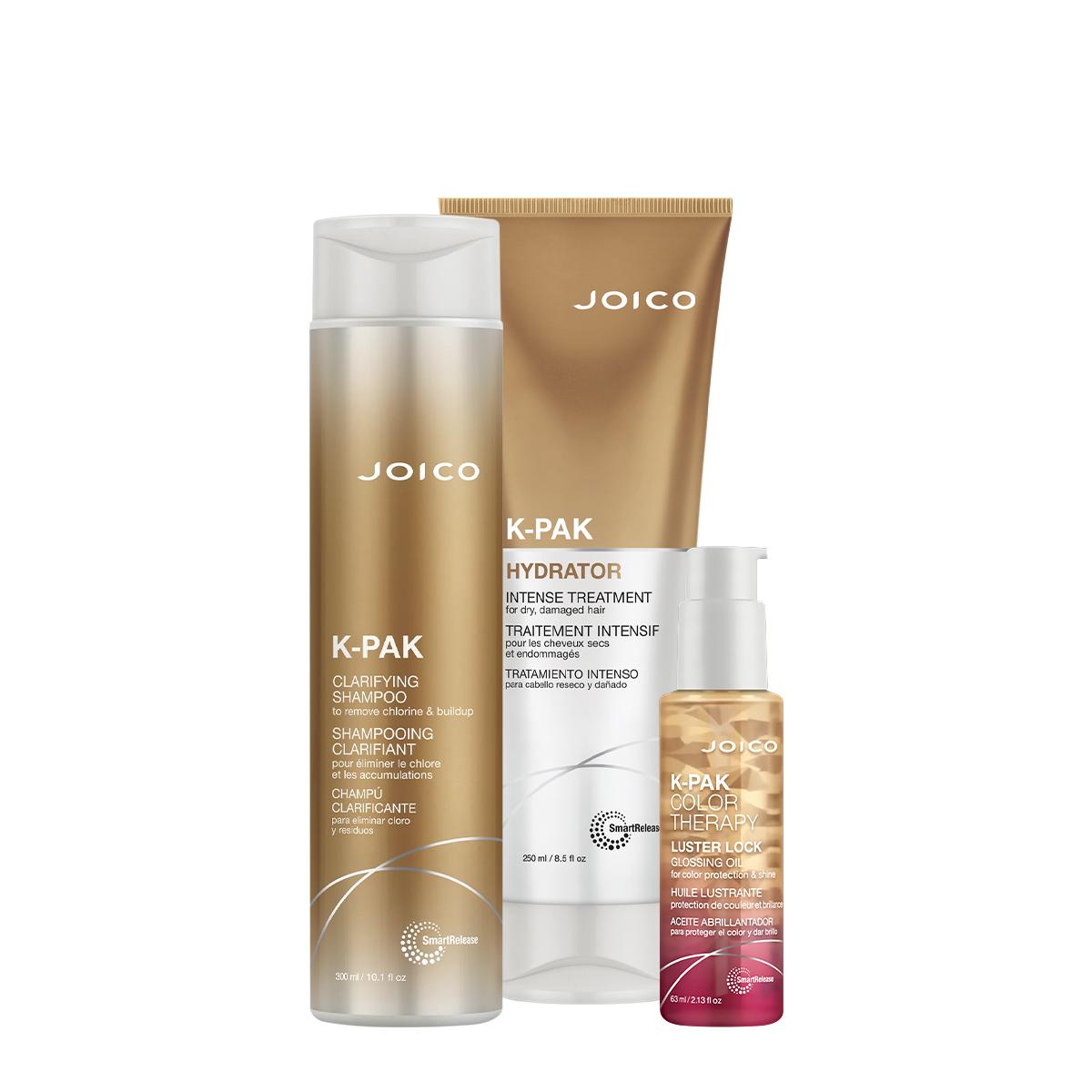 Kit Joico K-PAK Reconstrutor Hydrator Clarifying Lock Shampoo Máscara Oil (3 produtos) - 1