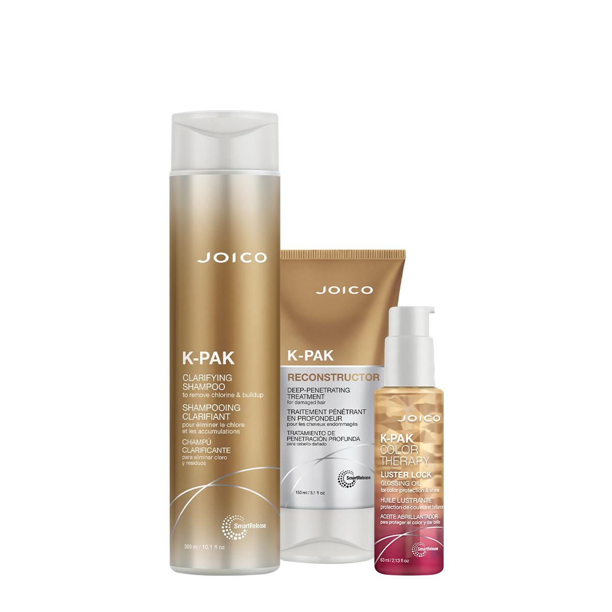 Kit Joico K-PAK Reconstrutor Deep Clarifying Lock Shampoo Máscara Oil (3 produtos) - 1