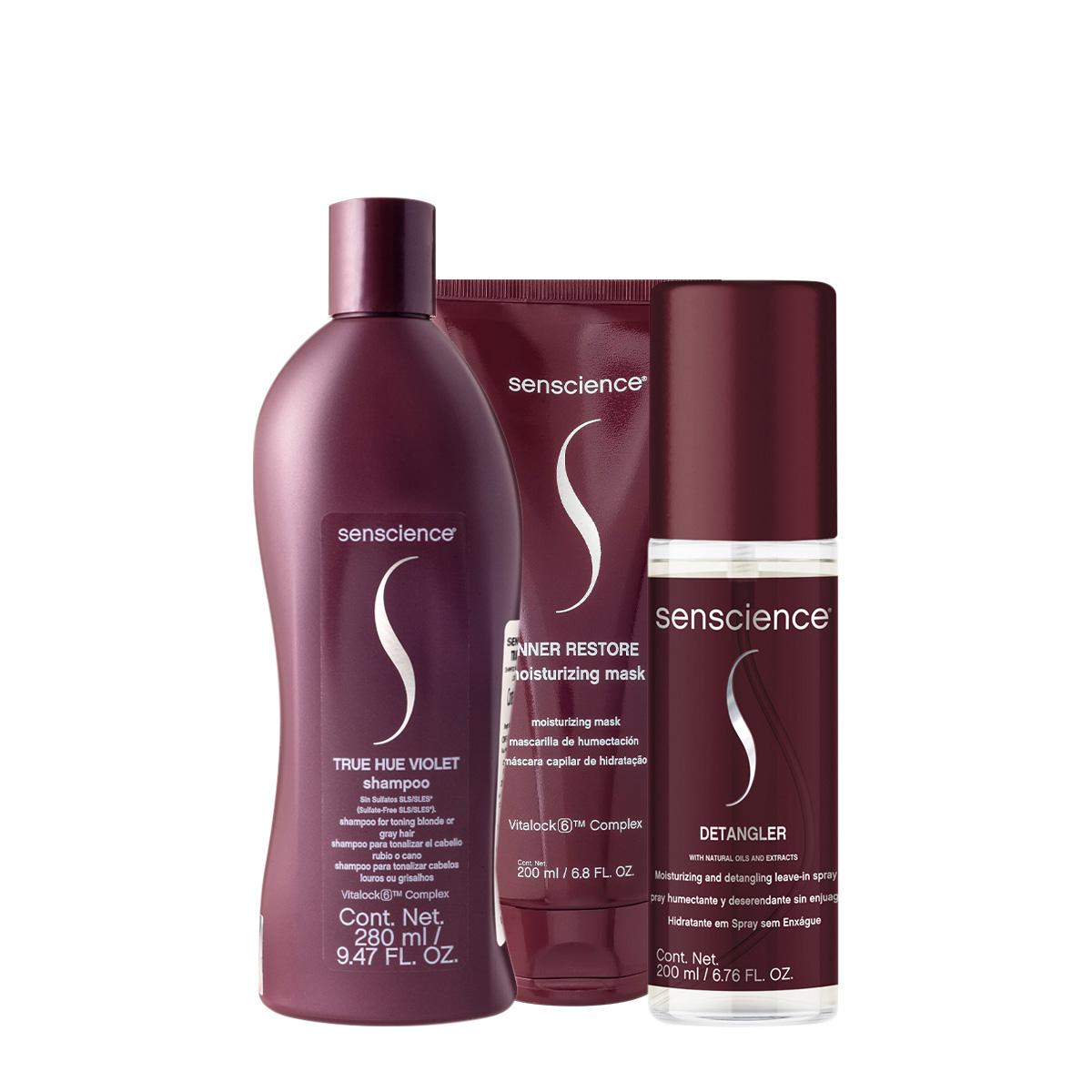 Senscience True Hue Violet Shampoo Máscara Moisturizing e Leave-in Spray (3 produtos) - 1