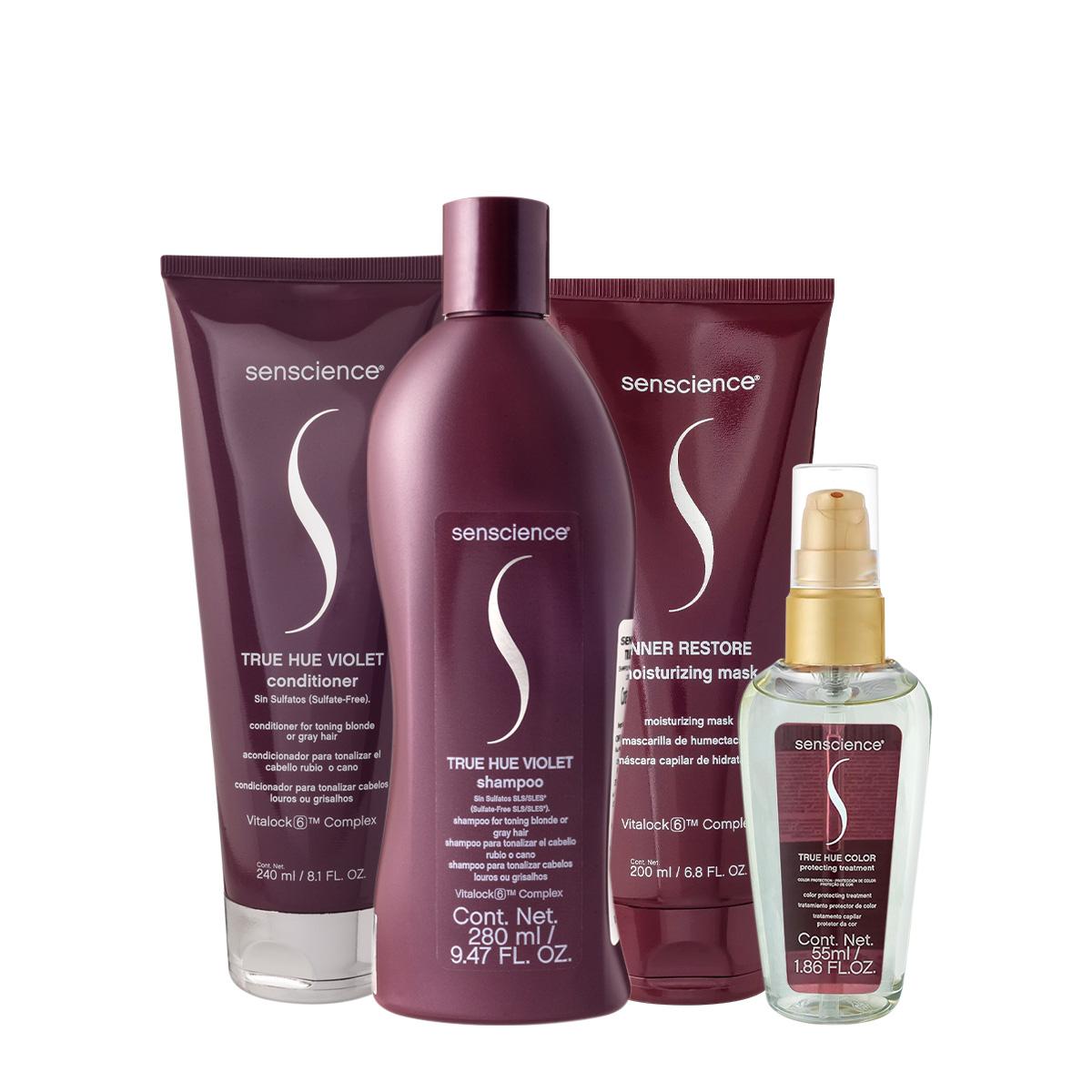 Kit Senscience True Hue Violet Shampoo Condicionador Máscara 200 e Óleo (4 produtos) - 1