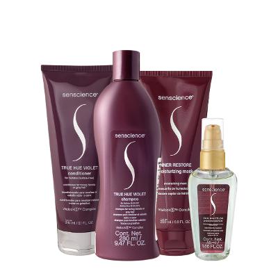 Kit Senscience True Hue Violet Shampoo Condicionador Máscara 200 e Óleo (4 produtos)