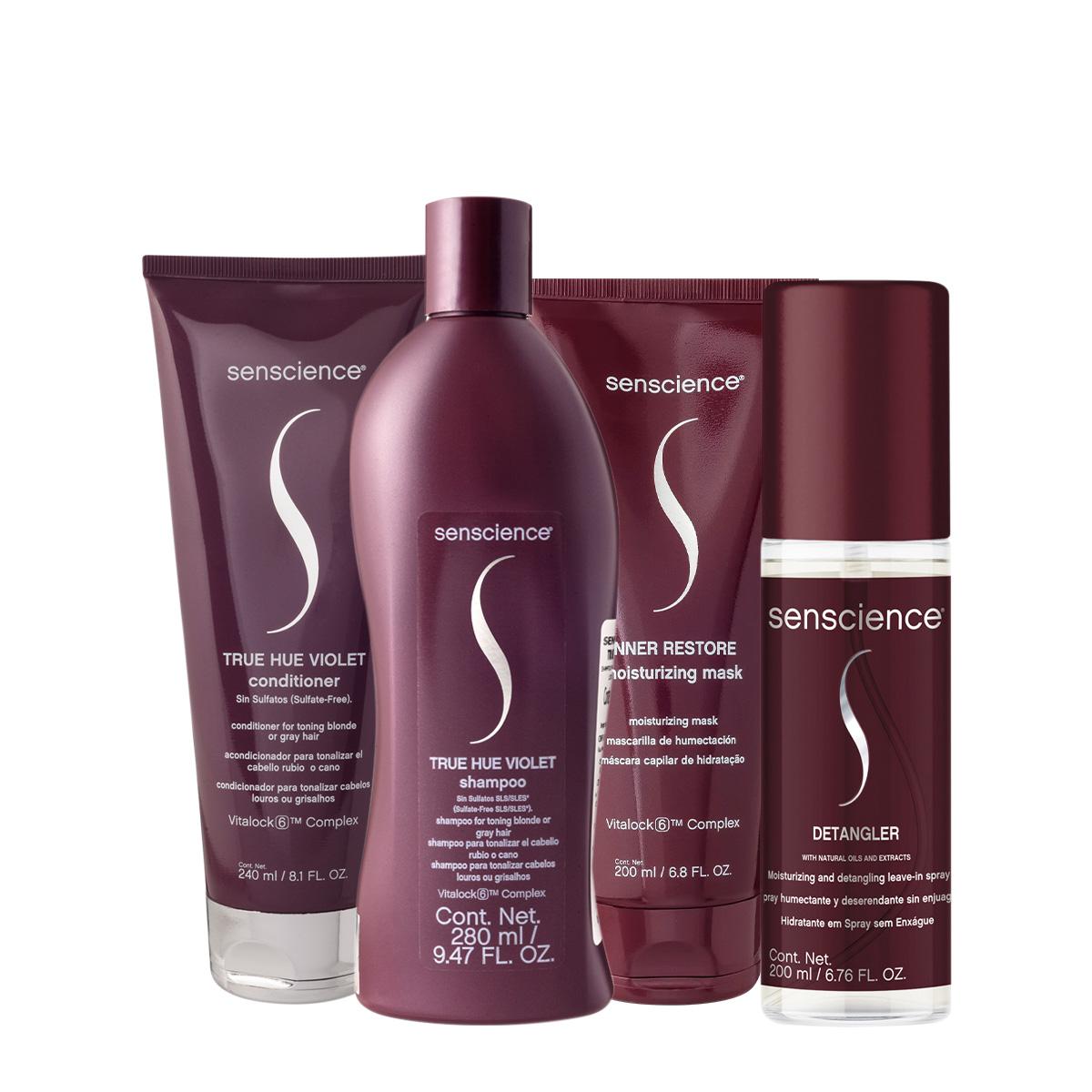 Kit Senscience True Hue Violet Shampoo Condicionador Máscara 200 Leave-in (4 produtos) - 1