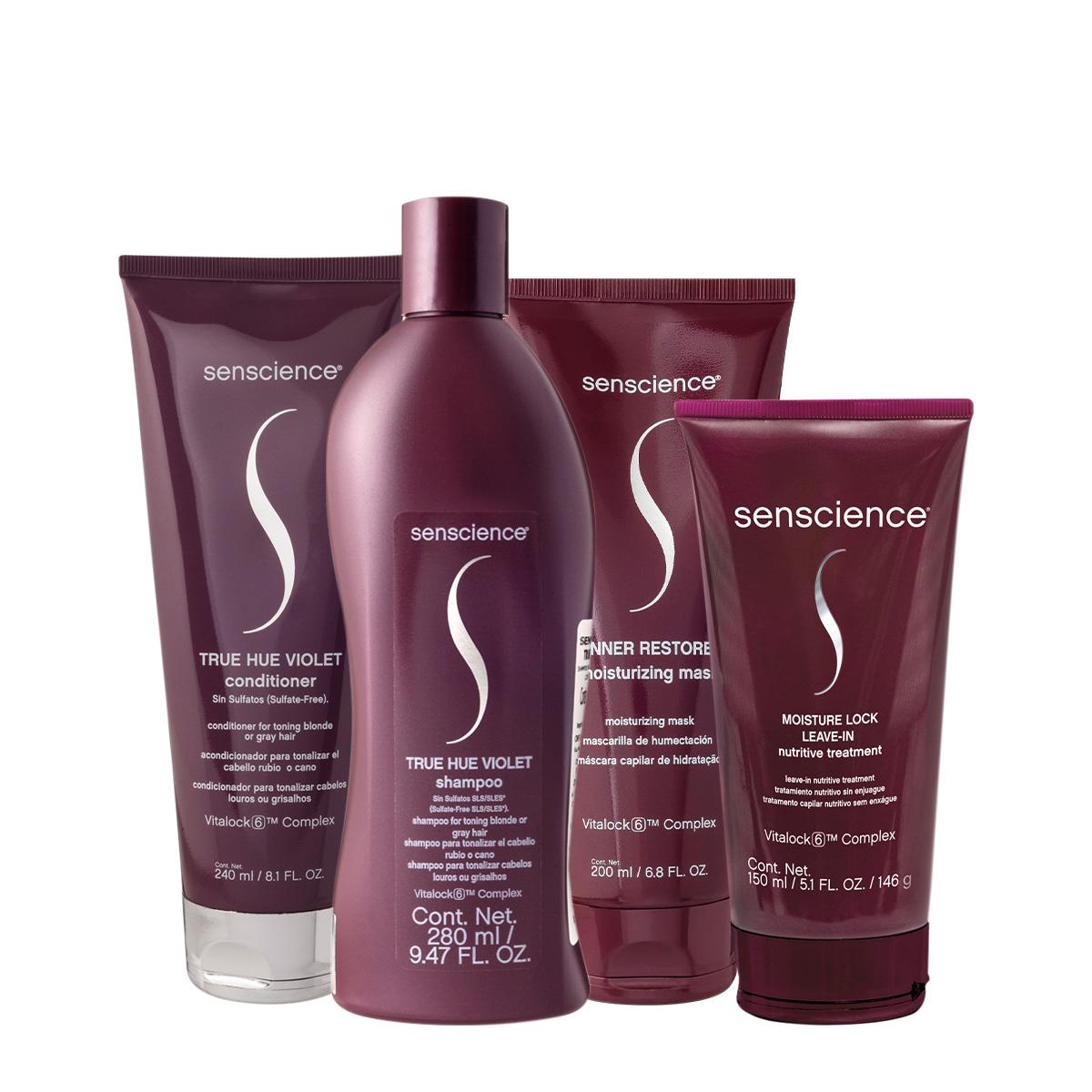 Kit Senscience True Hue Violet Shampoo Condicionador Máscara Moisturizing Leave-in (4 produtos) - 1