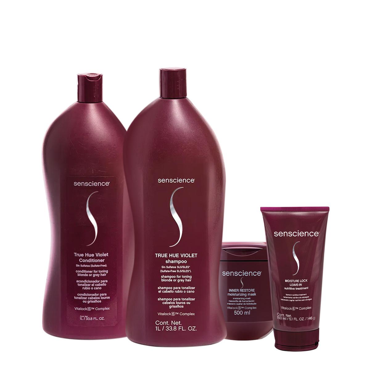 Kit Senscience True Hue Violet Shampoo Condicionador L Máscara Leave-in (4 produtos) - 1