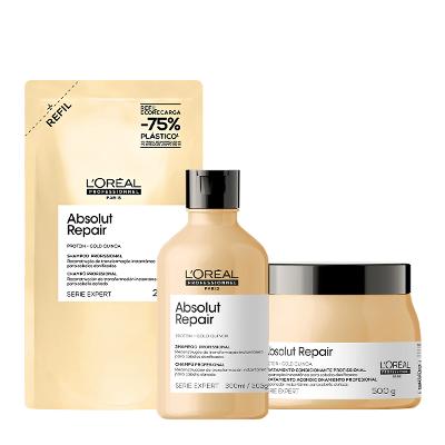 Kit L'Oréal Professionnel Absolut Repair Gold Shampoo Máscara Refil (3 produtos)