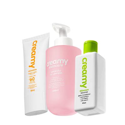 Kit Creamy Skincare Emulsão de Limpeza Tranexâmico FPS60 Protetor Solar (3 produtos)