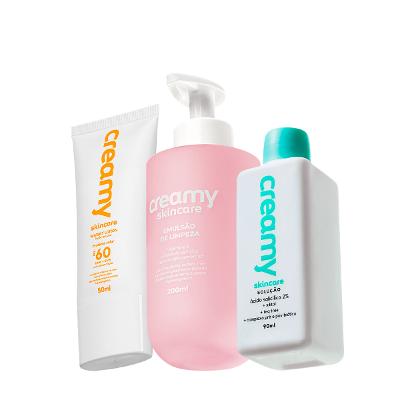 Kit Creamy Skincare Emulsão de Limpeza Salicílico FPS60 Protetor Solar (3 produtos)