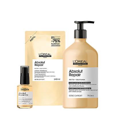 Kit L'Oréal Professionnel Absolut Repair Gold Duo Refil Oil 30 (3 produtos)