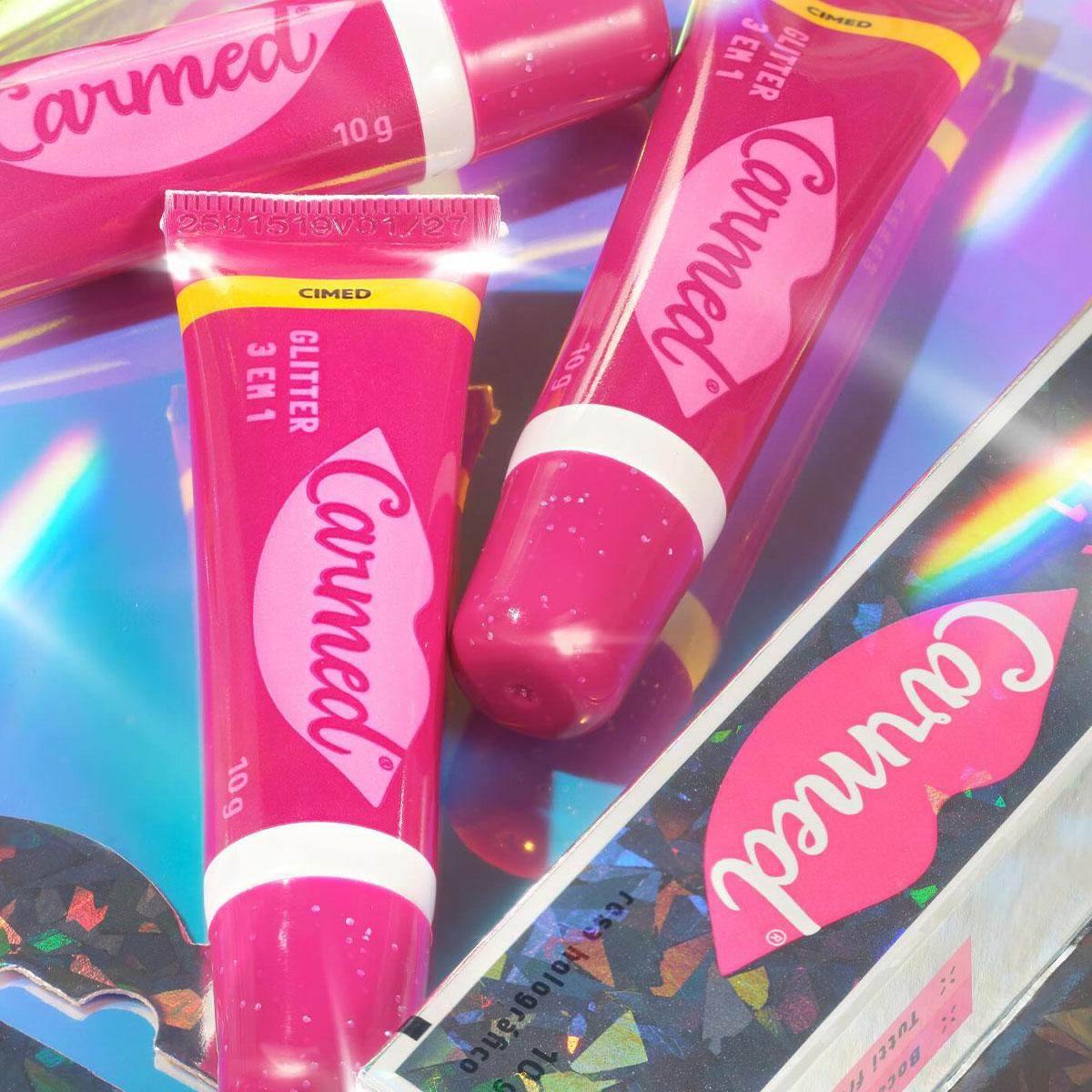 Carmed Glitter 3 em 1 Rosa Holográfico - Hidratante Labial 10g - 2