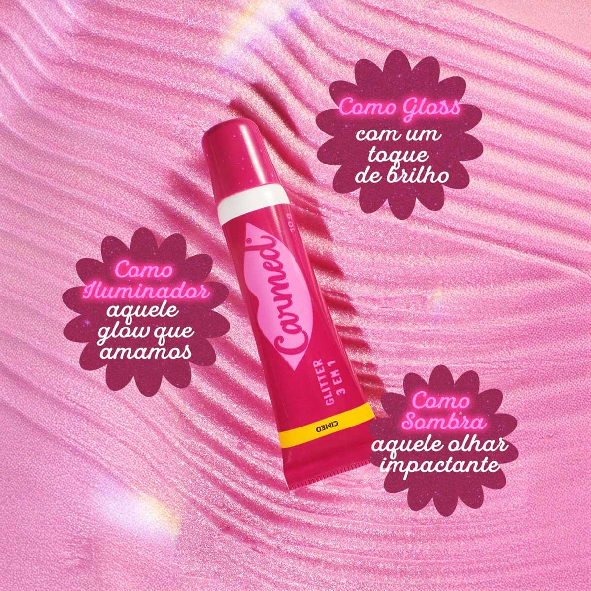 Carmed Glitter 3 em 1 Rosa Holográfico - Hidratante Labial 10g - 3
