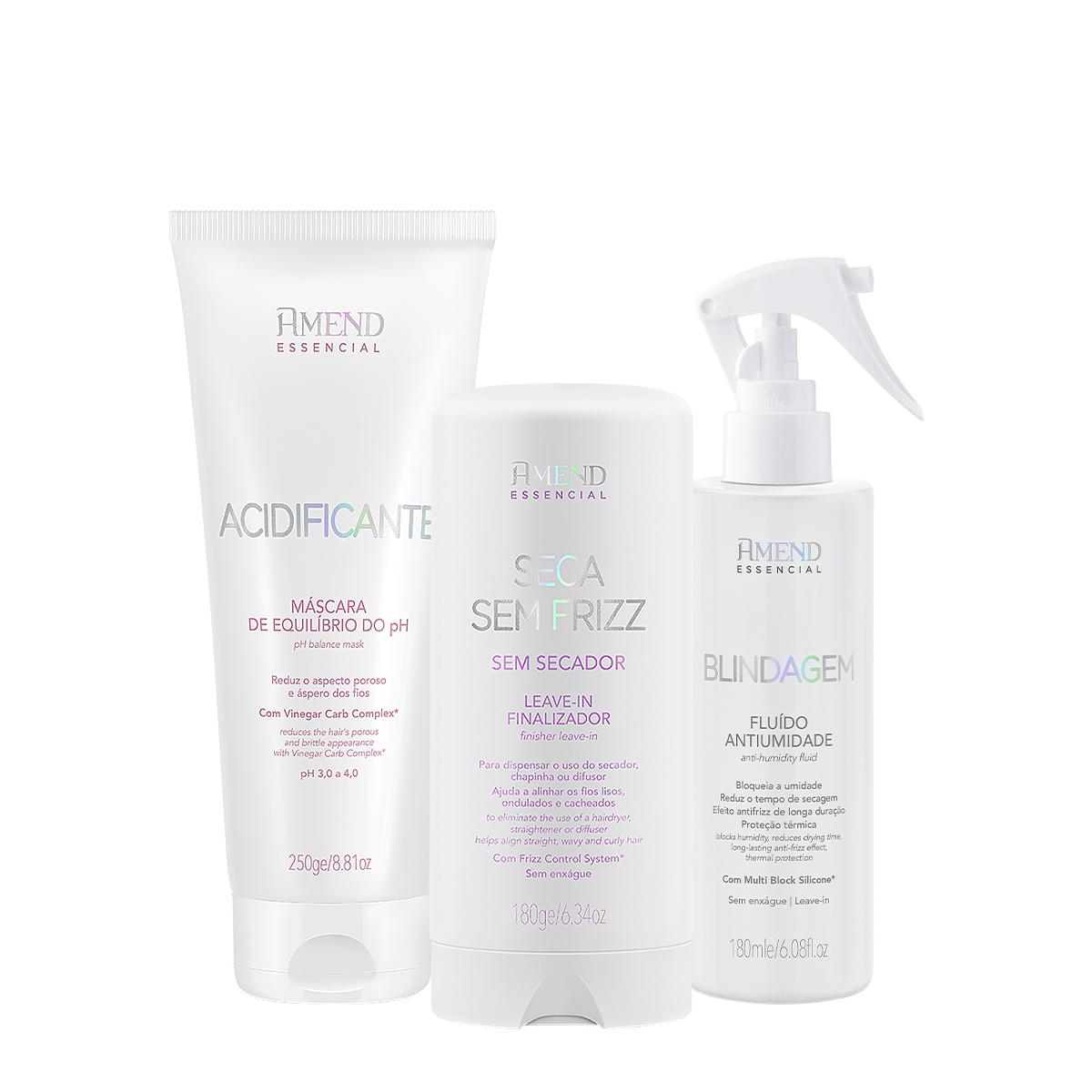 Kit Amend Seca sem Frizz Equilíbrio Leave-in Acidificante Blindagem (3 Produtos) - 1