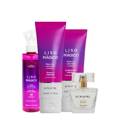 Lowell Liso Mágico Keeping Liss Shampoo Condicionador Spray e  Pour Toi Parfum Cabelo e Corpo (4 produtos)