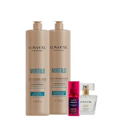 Kit Lowell Extrato de Mirtilo Shampoo Condicionador Óleo e Pour Toi Parfum Cabelo e Corpo (4 produtos)