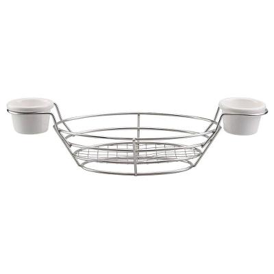 Cesta Oval Dynasty Fry em Aço Inox com 2 Molheiras - Prata