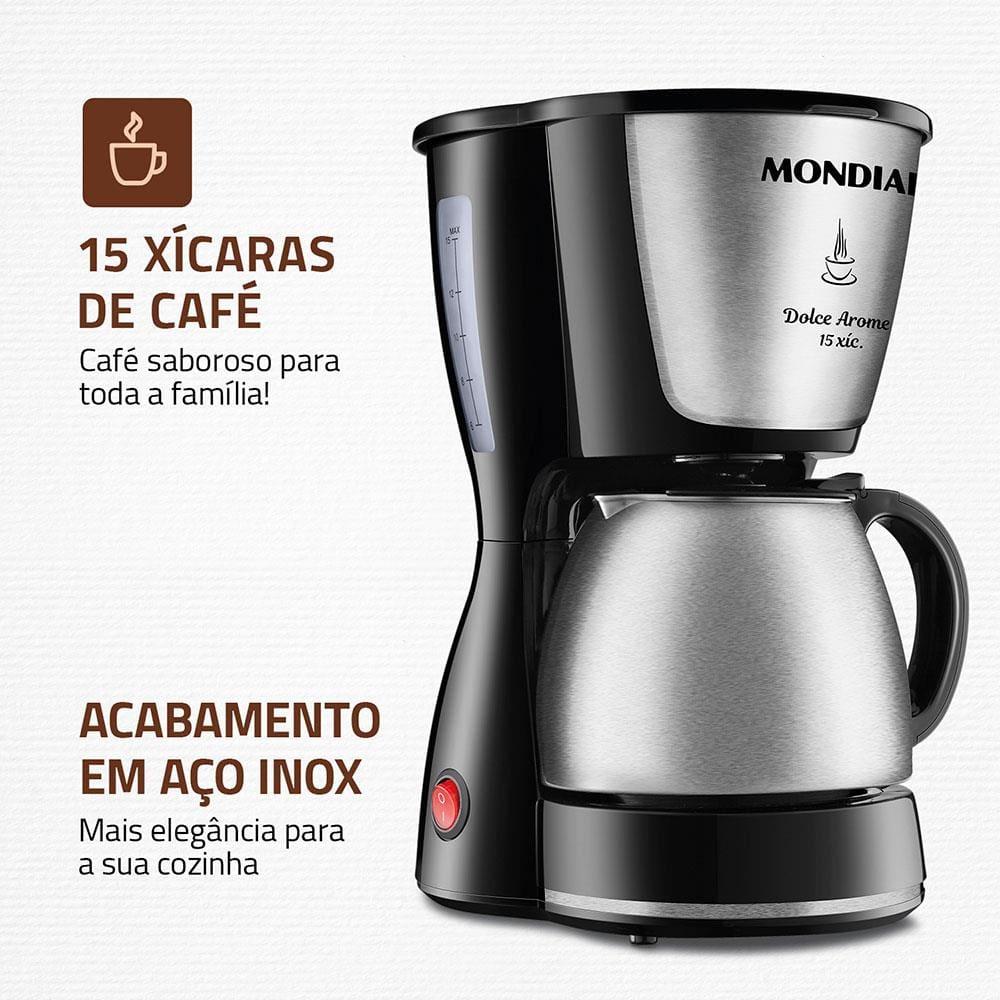 Cafeteira Elétrica Mondial Dolce Arome Thermo Inox C-34 15 Xícaras – Preta e Inox - 3