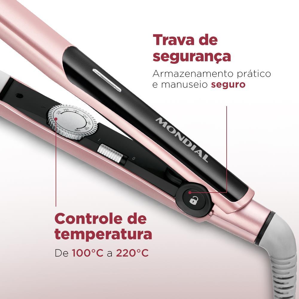 Chapinha | Prancha Mondial Golden Rose P20 Cerâmica 220°C com Emissão de Íons e Cabo Giratório Rosa - Bivolt - 4