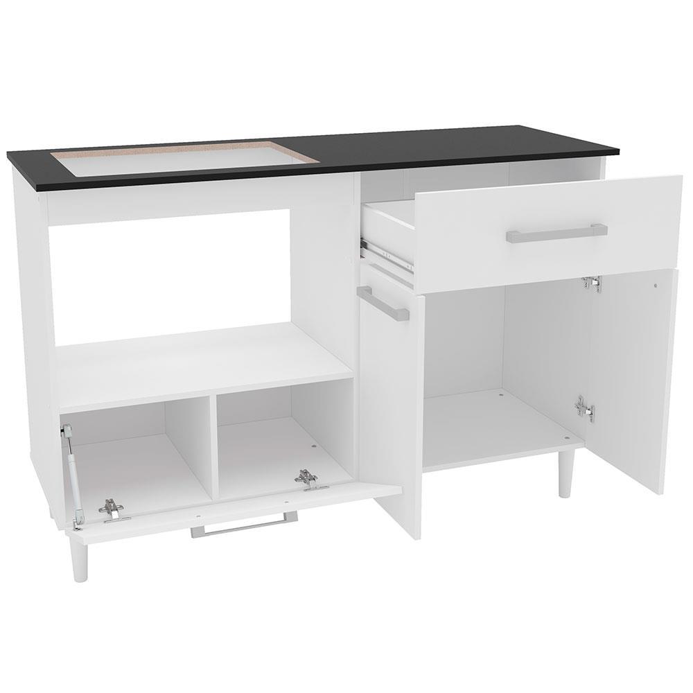 Balcão para Cooktop de 4 Bocas Politorno Cidra com Nicho para Micro-ondas, 3 Portas e 1 Gaveta - Branco/Preto - 5