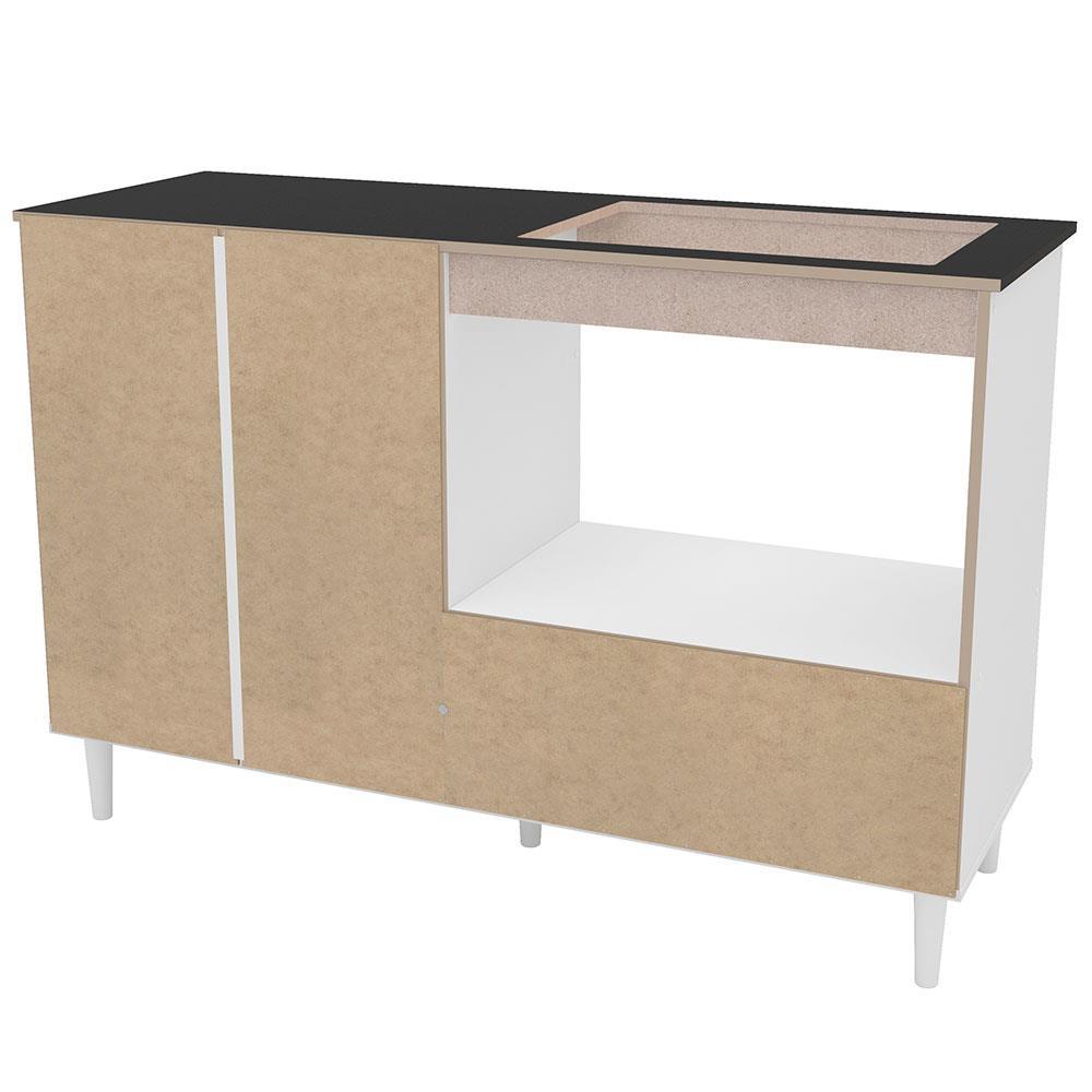 Balcão para Cooktop de 4 Bocas Politorno Cidra com Nicho para Micro-ondas, 3 Portas e 1 Gaveta - Branco/Preto - 7