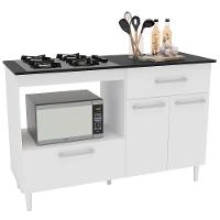 Balcão para Cooktop de 4 Bocas Politorno Cidra com Nicho para Micro-ondas, 3 Portas e 1 Gaveta - Branco/Preto - 2