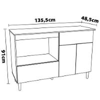 Balcão para Cooktop de 4 Bocas Politorno Cidra com Nicho para Micro-ondas, 3 Portas e 1 Gaveta - Branco/Preto - 8