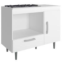 Balcão para Cooktop 4 Bocas Poliman Alecrim com Nicho para Micro-ondas, 1 Porta, 1 Gaveta e 1 Prateleira - Branco