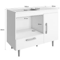 Balcão para Cooktop 4 Bocas Poliman Alecrim com Nicho para Micro-ondas, 1 Porta, 1 Gaveta e 1 Prateleira - Branco - 5