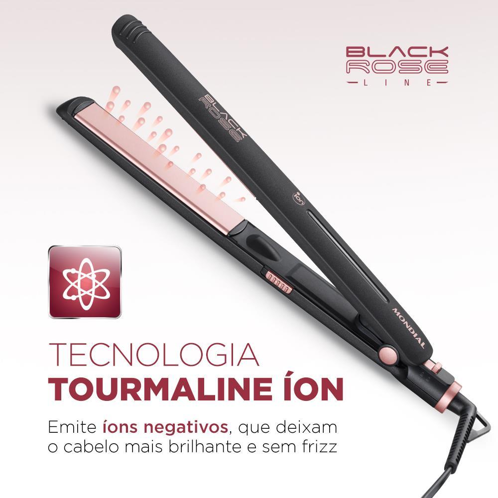 Chapinha | Prancha Mondial P-27 com Chapas de Cerâmica 220°C com Emissão de Íons Black Rose - Bivolt - 3